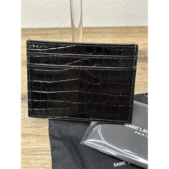 Saint Laurent Crocodile Embossed Black Card Holder - Picture 3 of 8